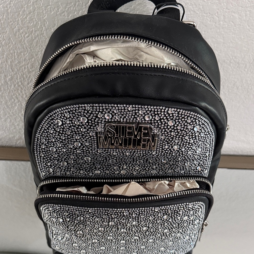 Steve Madden Black Backpack with Silver Rhinestones - Picture 5 of 5